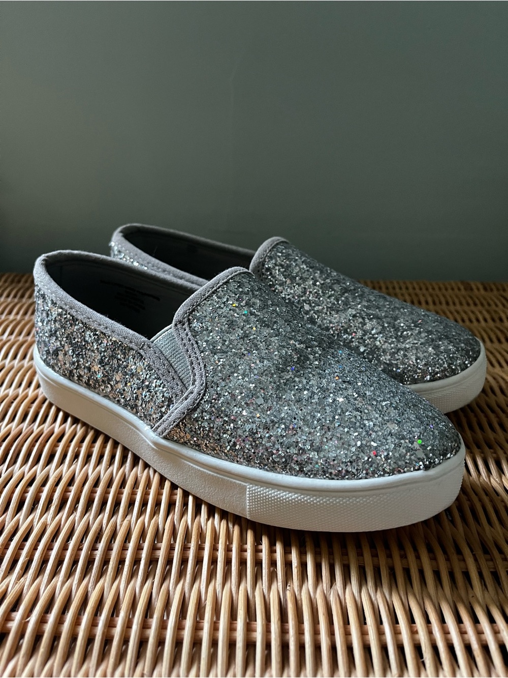 Soda Silver Glitter Slip-On Kids Sneakers